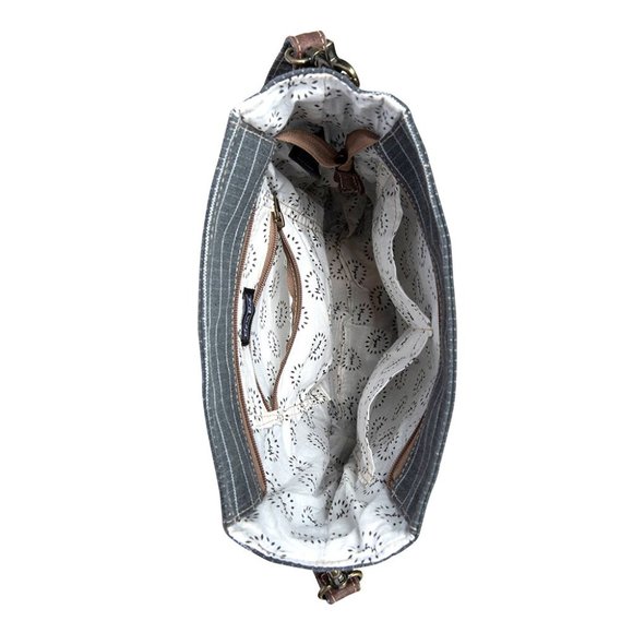 Myra Bag Handmade Domestic Shoulder Bag Upcycled Canvas & Cowhide Leather - Picture 8 of 10